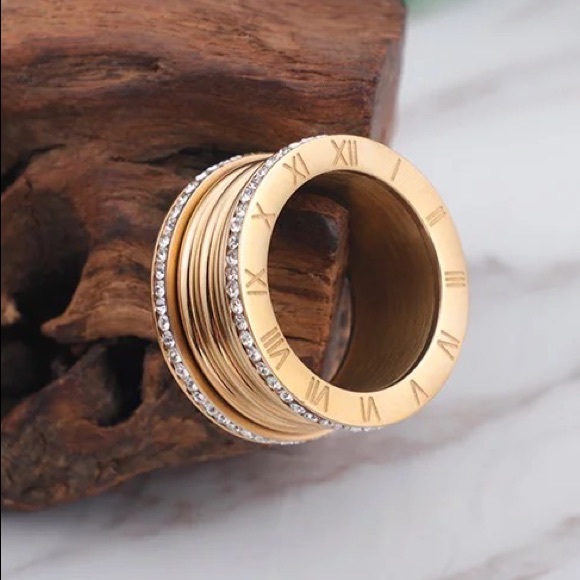 Roman Numeral Swarovski Crystals Stuck Up Eternity Gold Silver Rose Gold Ring - Picture 8 of 16
